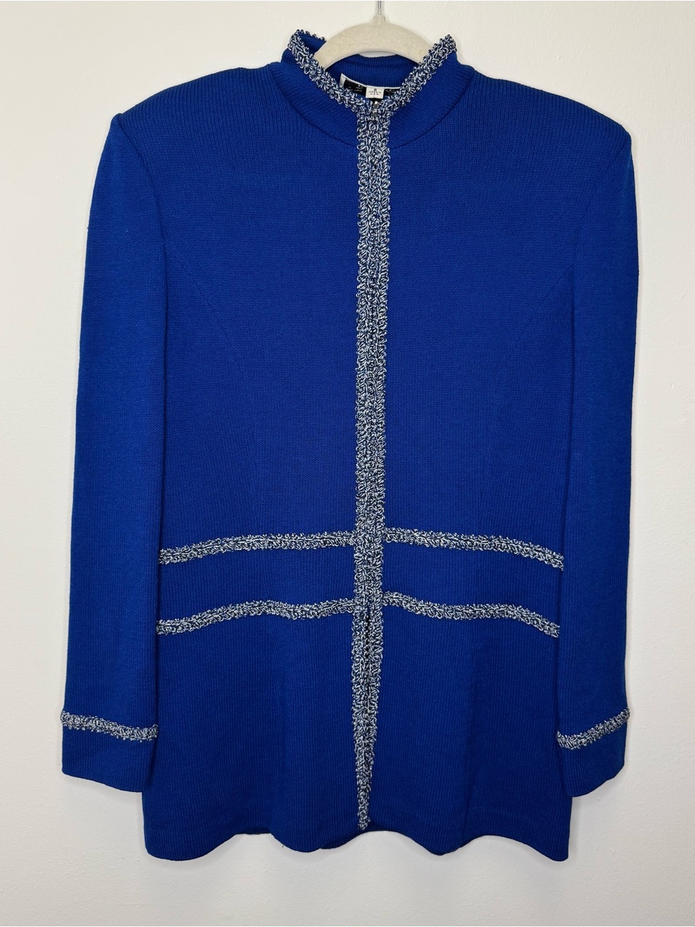 St. John by Marie Gray Knit Blue/White Zip Jacket Size 8